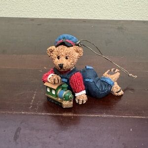 Teddy Bear With Train Christmas Holiday Ornament